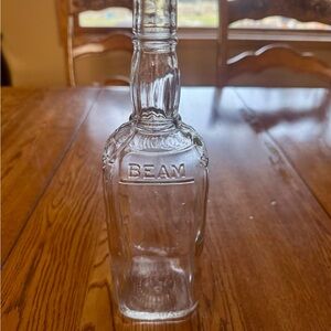 Vintage Jim Beam Whiskey Bottle Clear Glass Embossed Bar Decor
